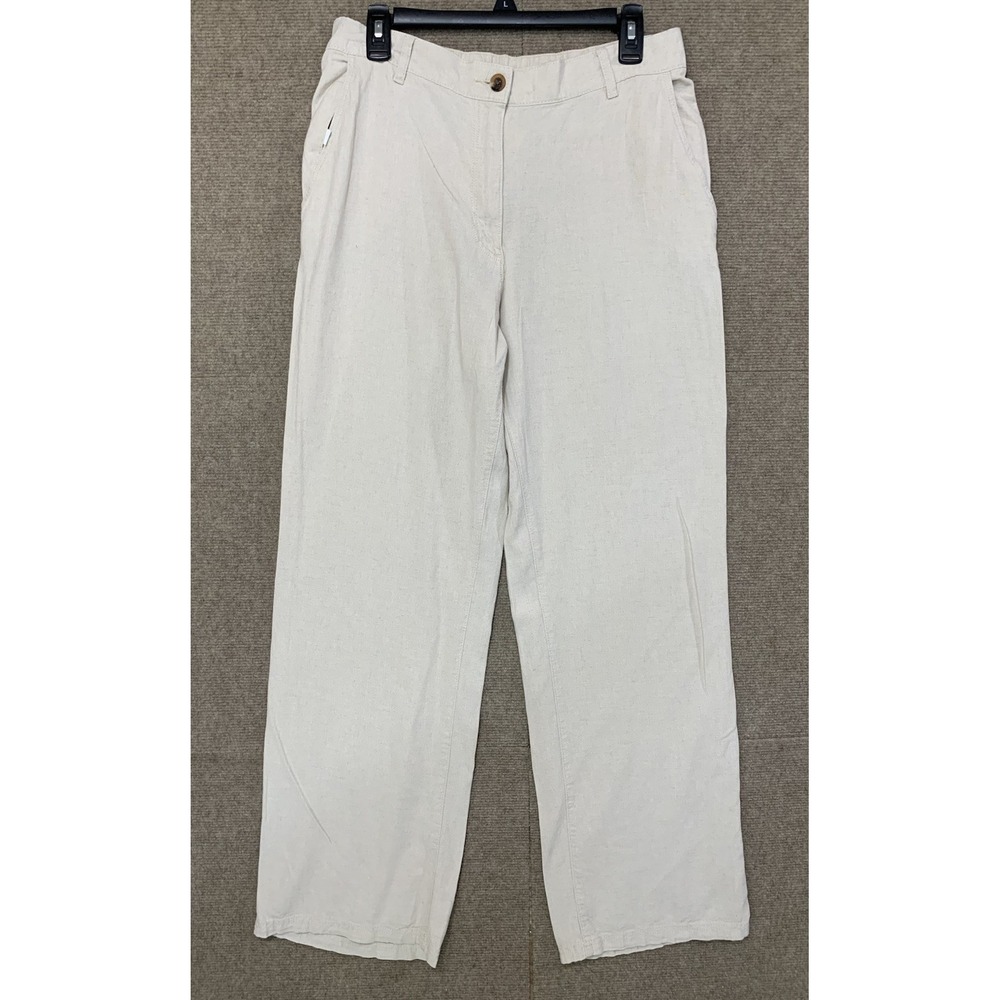 H&M Women Wide Leg Linen Blend Trouser Pants M Quiet Luxury Beach Resort NWT